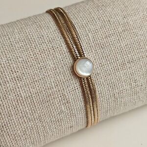 Gold Tone Double Snake Chain Bracelet Mother of Pearl or moonstone Adjustable